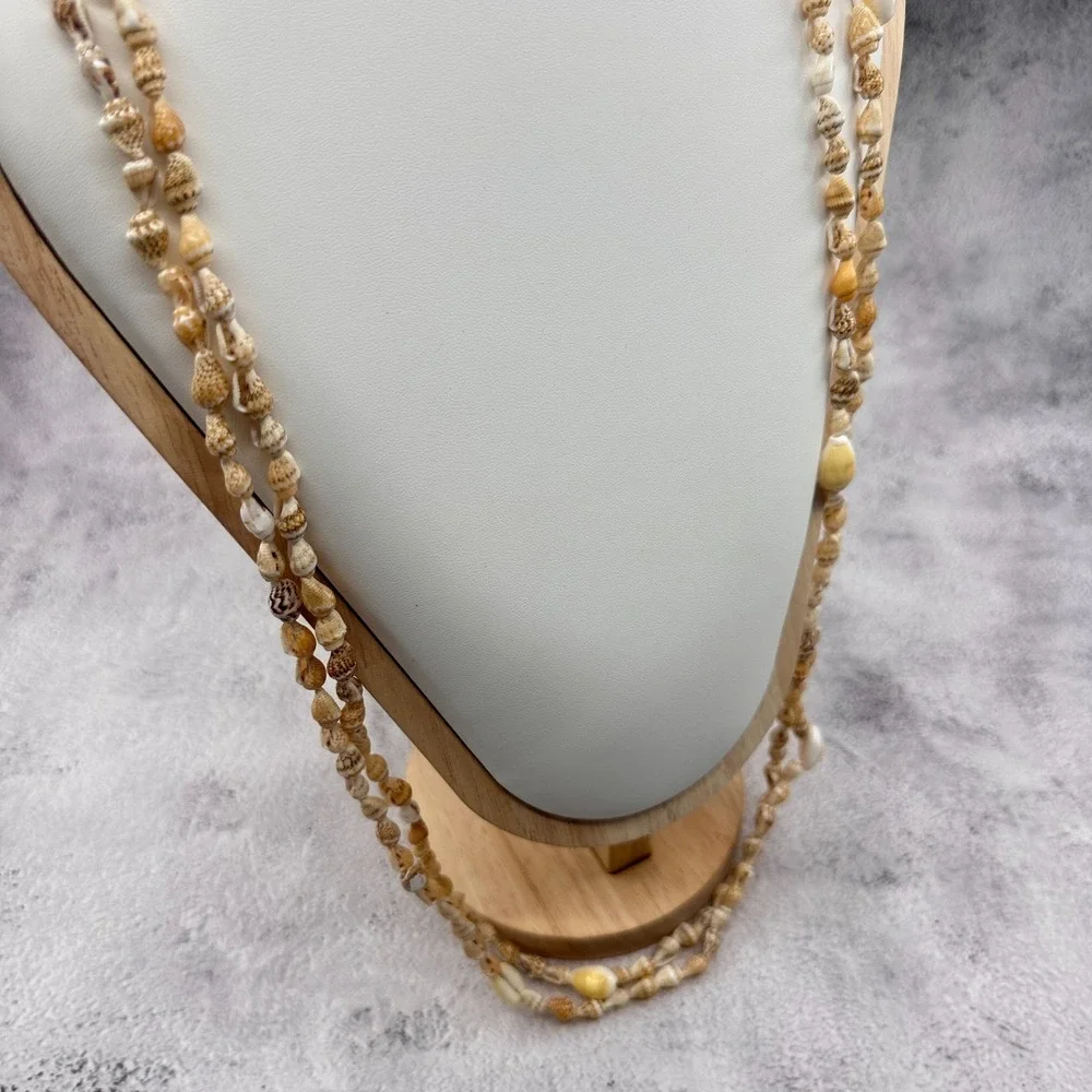 Natural Seashell Multi Strand Necklace Long Coastal Boho Vintage Beach Jewelry